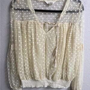 Ralph Lauren Cream Swiss Dot Sheer Peasant Blouse